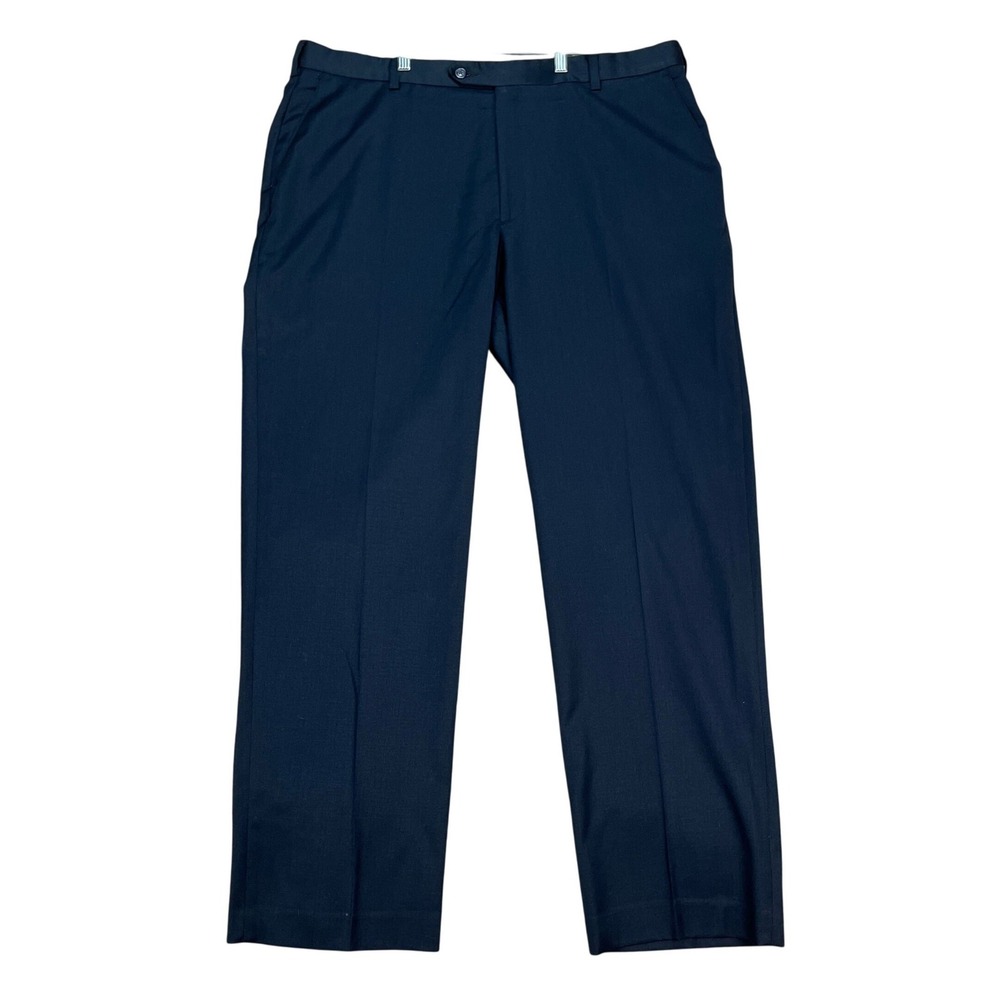 Barry Bricken Dress Pants Mens 40x32 Navy Blue 100% Wool Flat Front Straight Leg